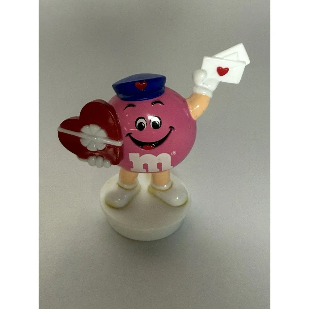 VTG 1995 Valentine Day M&M Pink Holding Mail And A Heart Candy Topper